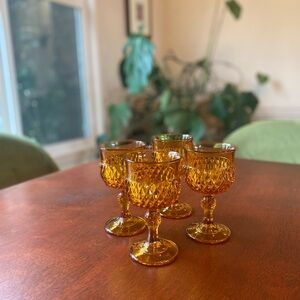 Vintage Set of 4 Indiana Glass Diamond Point Pattern Water Goblets-Wine Glasses